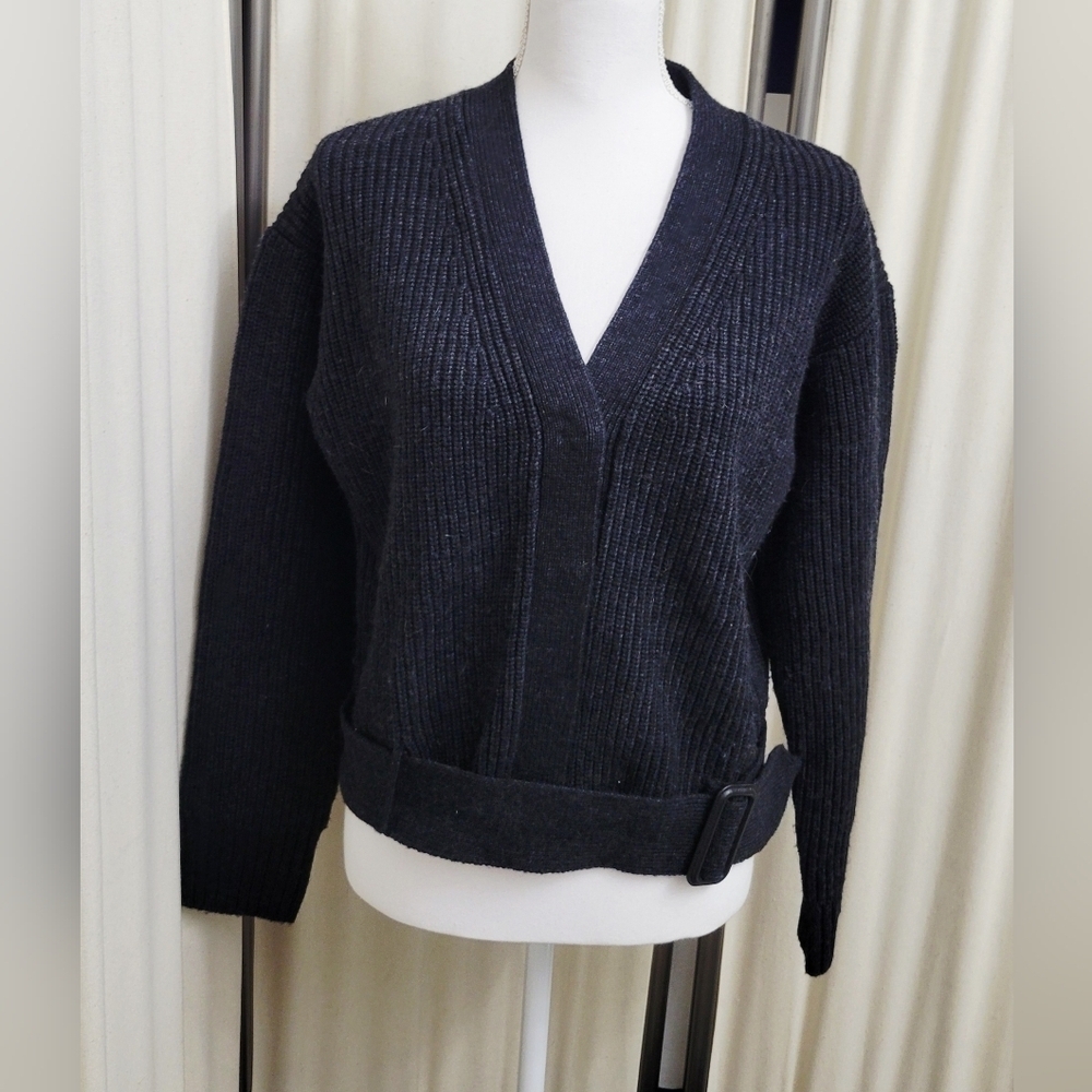 Massimo Dutti Women's Black Cardigan Sweater w/Belted Waist | Size Medium